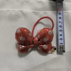ミニースパンコールミニリボンヘアゴム 赤 ポルカドット