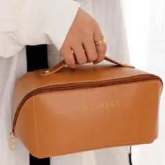 新品未使用　化粧ポーチコスメ 小物入れ 大容量化粧品収納 旅行エレガントブラウン