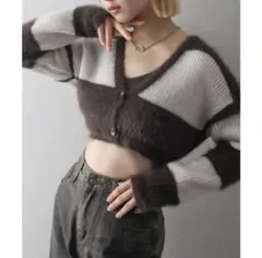 【SpRay】ボーダークロップドシャギーカーディガン