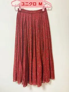 【最終】ユニクロ M 花柄スカートプリーツスカート 薄手 小花柄 上品 赤