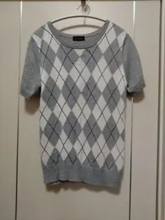 ダイヤモンド柄 　半袖ニット　Lサイズグレー