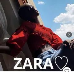 ZARA デザインシャツ ブラウス レッド シャーリングトップス 未使用