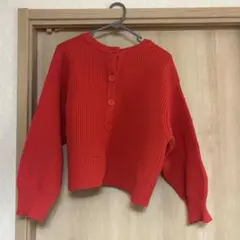 赤いリブ編み　クロップドカーディガン