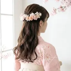 桜とマム 髪飾り ピンク ／卒業式 入学式 成人式 結婚式 ウェディング74