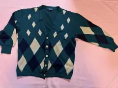 アーガイルカーディガン　緑金