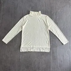 90s 裾レース ハイネック 長袖トップス アイボリー フェミニン レイヤード