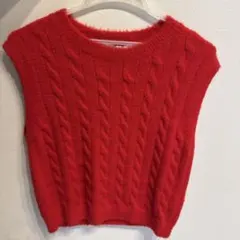 【美品】ZARA ケーブルニット ノースリーブ セーター S レッド