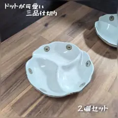 美濃焼//白唐津ドット丸型三品仕切り皿　2枚組