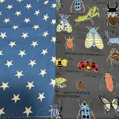 お買い得　コットン生地 青地に白い星柄　昆虫　２枚セット　入園入学