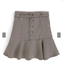 ベルト付き千鳥格子柄フレアミニスカート[tu457]