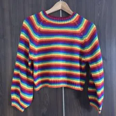 レインボー ニット ショート丈 カラフル 古着風 未使用