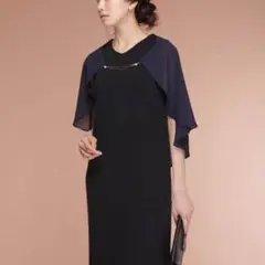 ナノユニバース シフォンケープ付きグログランワンピース 36