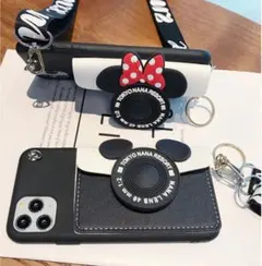iPhoneケース　ミッキー　ミニー　ガード入れ　ショルダーストラップ付き