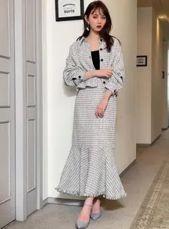 完売品 フリンジツイードマーメイドスカート オフホワイト グレイル gc76