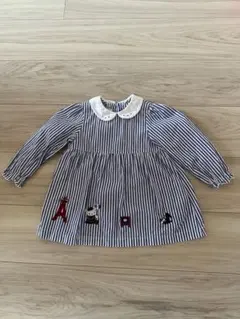 ファミリア　ストライプ柄刺繍付きワンピース