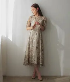 総レース バックリボン 結婚式 パーティー オケージョン ドレス グリーン