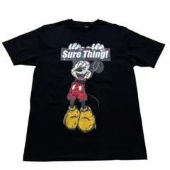 【公式】ミッキーマウス Tシャツ ブラック ヴィンテージ風プリント　XL
