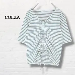 COLZA☆フロントギャザー シャーリング Vネックトップスマルチボーダー【L】のサムネイル