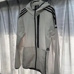 adidas ホワイト フード付き ナイロンジャケット M