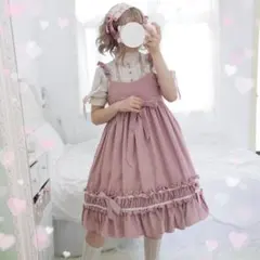ロリータワンピース セット JSK ピンク 半袖ブラウス シャツ フリル リボン