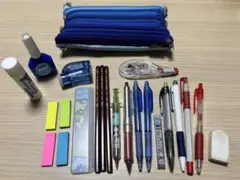 【新生活応援セット】青い筆箱と多様な文房具セット