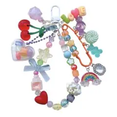 ビーズストラップ カラフル ピン じゃらじゃらキーホルダー スマホストラップ