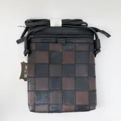 本革調パッチワーク ショルダーバッグ 黒 茶 ポシェット 男女兼用 斜めがけ