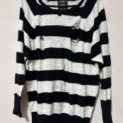 ストライプ ダメージ加工 長袖ニット ボーダー Y2K グランジ