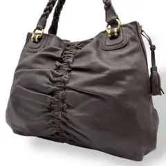 サザビー ハンドバッグ トート 腕掛け 肩掛け レザー 茶 ブラウン タッセル