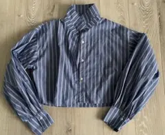 coca ショート丈　シャツ　ストライプ　ブルー