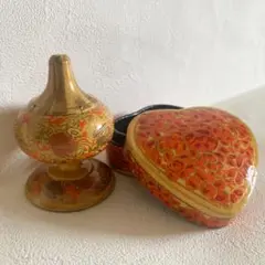 インド】一点もの☆カシミール地方伝統工芸品/ハンディクラフト/花柄 