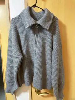 GU パフィータッチジップニットブルゾン　ニット　ジッパー グレー XL