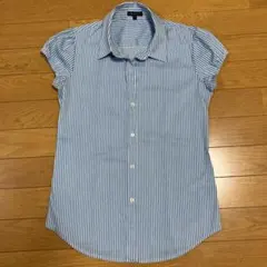 美品　セオリー　半袖ブラウス　7号　水色&白ストライプ