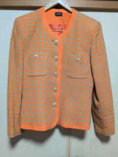 昭和レトロ オレンジ チェック柄ジャケット