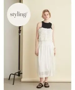 極美品 styling/ スタイリング メッシュスカート ホワイト Sサイズのサムネイル