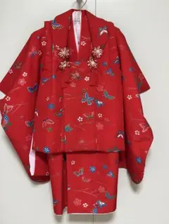 七五三用 赤い蝶柄着物