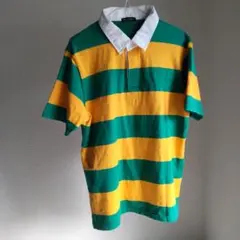 Livre claire 緑と黄色のストライプポロシャツ◀Ｌ▶