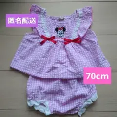 1度のみ使用 ミニーマウス刺繍付きベビー服 70cmセットアップ ディズニーのサムネイル