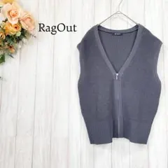 美品【RagOut】Vネック フルジップ ベスト〈L〉グレー 袖なし レトロ羽織