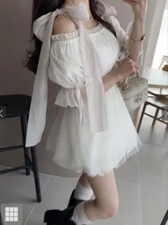 GRL リボンオフショルダーシアーミニワンピース ホワイト