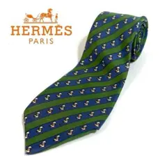 HERMES シルク パンダ ネクタイ 総柄 アニマル柄 グリーン フランス製