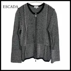 【美品】高級 ESCADA SPORT ダブルジップ ニットジャケット M 黒白のサムネイル