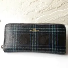 COACH PVC ラウンドファスナー ロングウォレット チェック柄