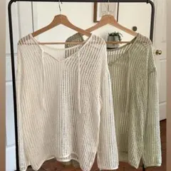 【Laumemni..】omiメッシュトップス　2way キーネックメッシュPOのサムネイル