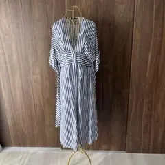 ZARA ストライプ Vネック ロングワンピース 半袖
