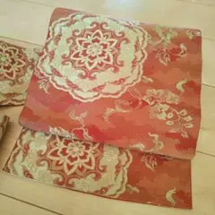 ⑰名古屋帯 落ち着いた赤茶系 上品な金糸の入った織り柄　小紋　付下げ　紬