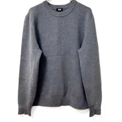 ✨良品✨ UNIQLO 【M】ニット セーター クルーネック 無地 綿 グレー
