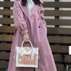 グレースコンチネンタル フーテッドトレンチコート 34 S ピンク 金ボタン