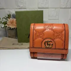 超美品 GUCCI 折り財布 GG マトラッセ レザー オレンジ
