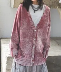 JEANASIS　ジーナシス　コットンリバースダイダメージVカーディガン　ピンク